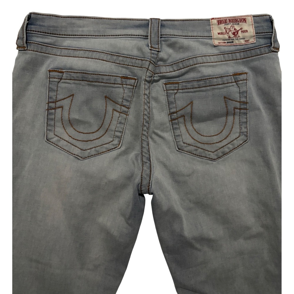 True Religion Section Jogger Distressed Light Wash Ripped Cropped Jeans Blue 31